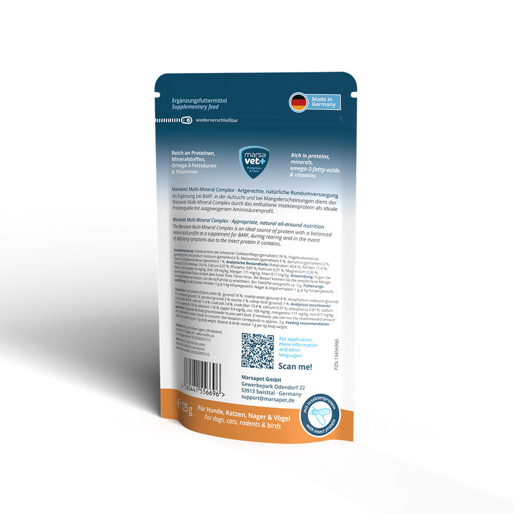 Marsavet Multi-Mineral Complex Pulver - Naturbelassene Versorgung für Hunde, Katze und andere Haustiere - 125 g