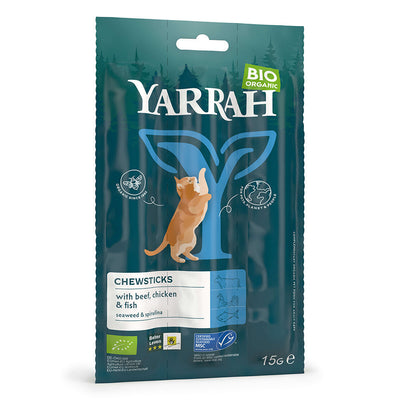 Yarrah Bio Katze Snack getreidefrei Kaustangen mit Fisch (MSC) 25 x 15g