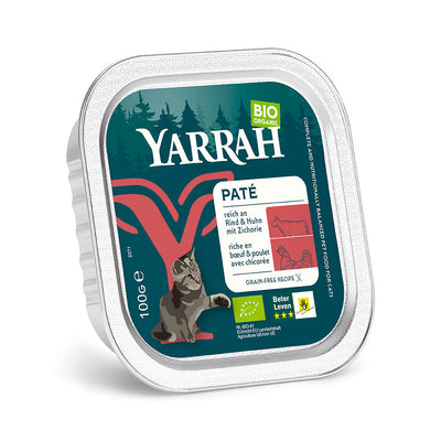Yarrah Bio Katze Schale Paté getreidefrei mit Rind 16 x 100g