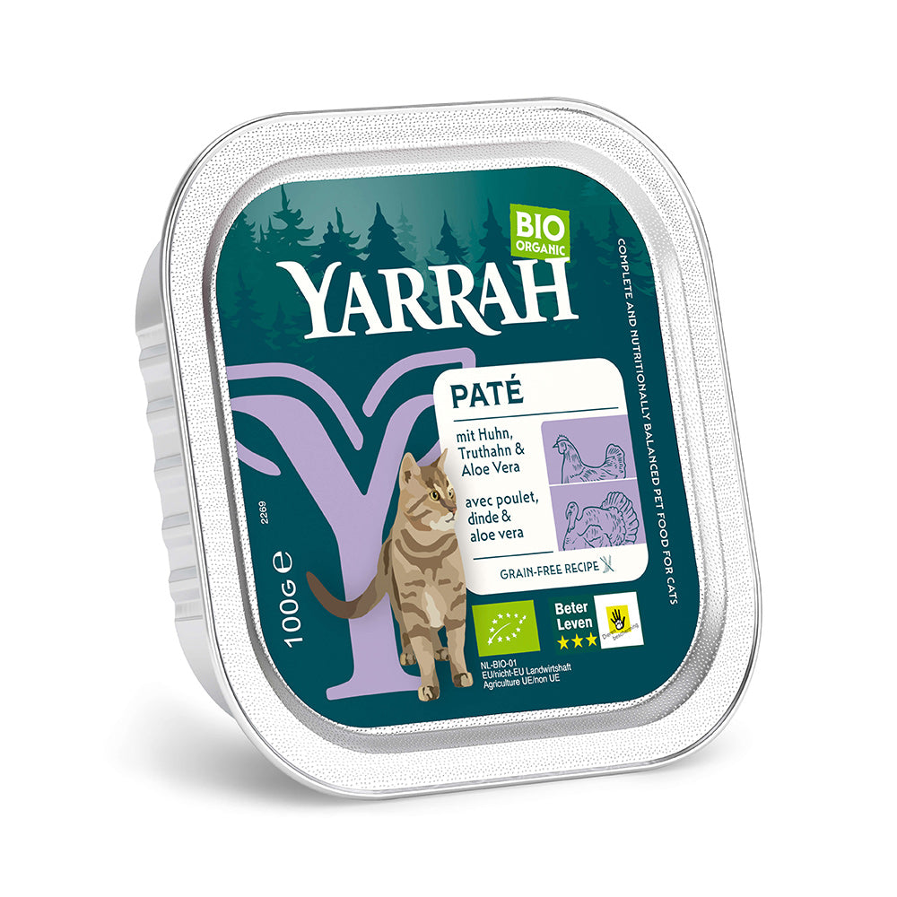 Yarrah Bio Katze Schale Paté getreidefrei Huhn & Truthahn 16x100g