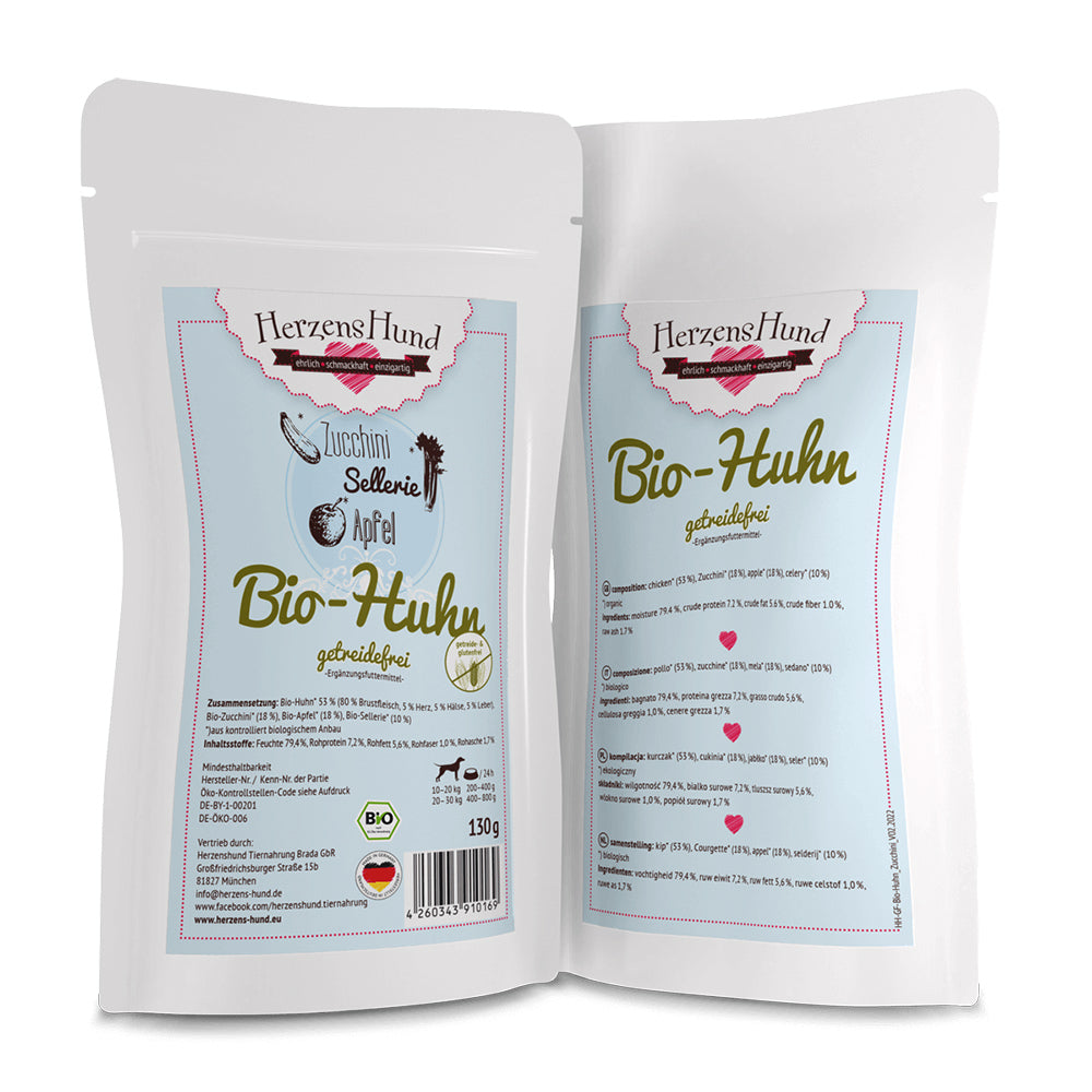 HerzensHund Bio-Huhn mit Bio-Zucchini - getreidefrei für Hunde - BioTierFutter Onlineshop