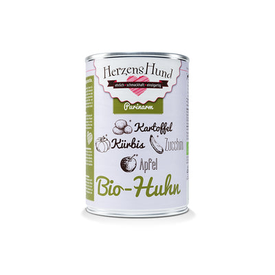 HerzensHund Bio-Huhn mit Kartoffel - purinarm für Hunde 12 x 400g - BioTierFutter Onlineshop