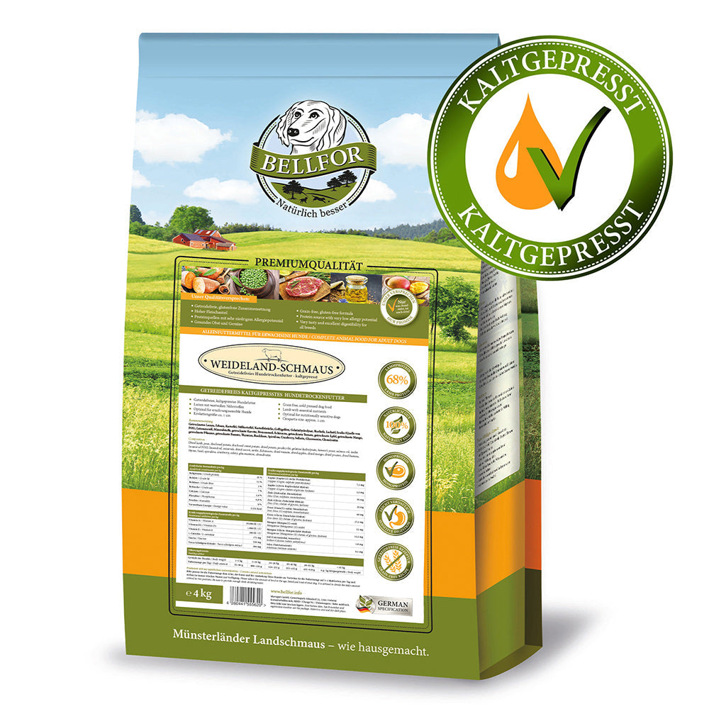 Bellfor Getreidefreies Hundetrockenfutter mit Lamm Weideland-Schmaus