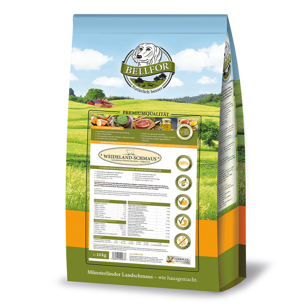 Bellfor Getreidefreies Hundetrockenfutter mit Lamm Weideland-Schmaus