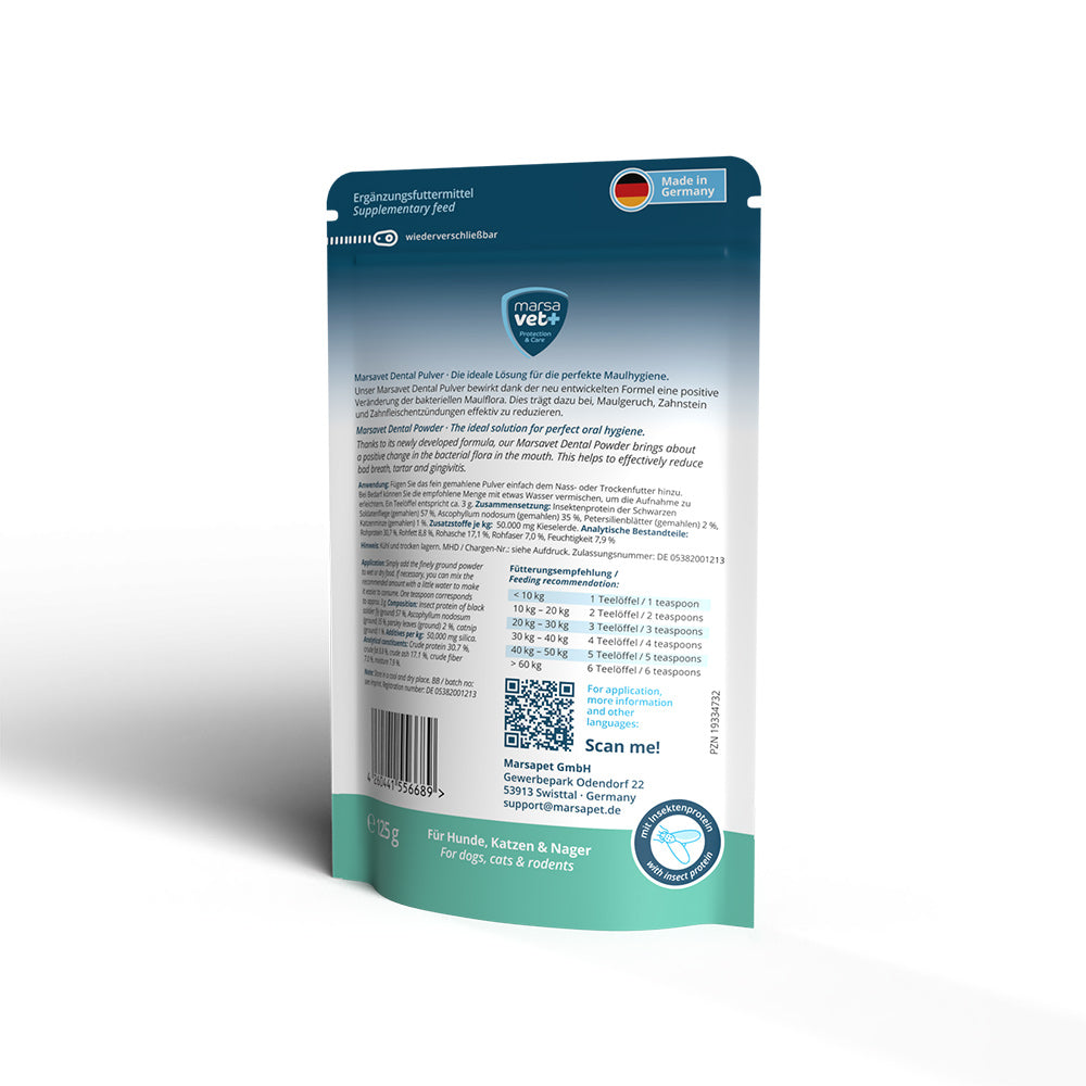Marsavet Dental Zahnpulver für Hunde, Katzen und Nagetiere mit Insektenprotein - 125 g