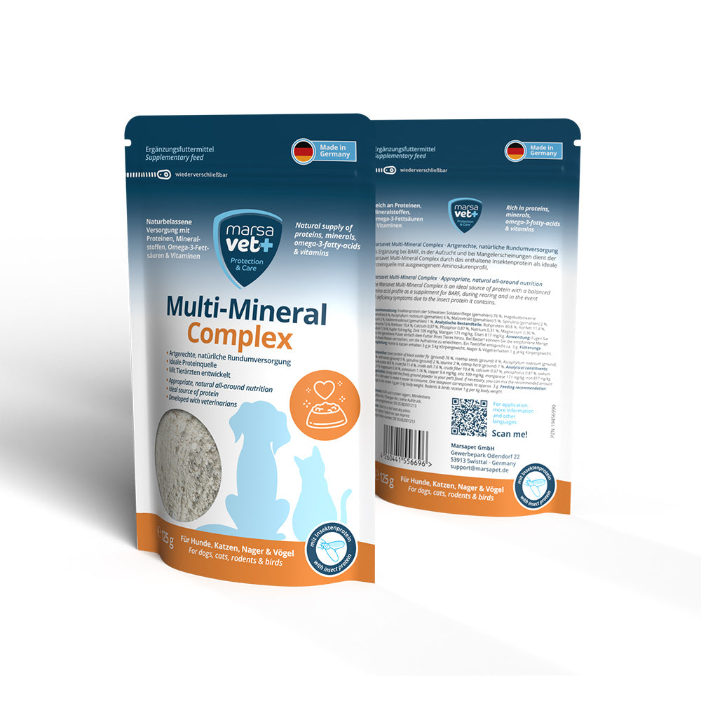 Marsavet Multi-Mineral Complex Pulver - Naturbelassene Versorgung für Hunde, Katze und andere Haustiere - 125 g
