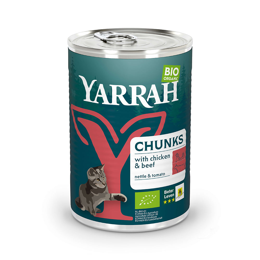 Yarrah Bio Katze Dose Bröckchen Huhn mit Rind 12×405g