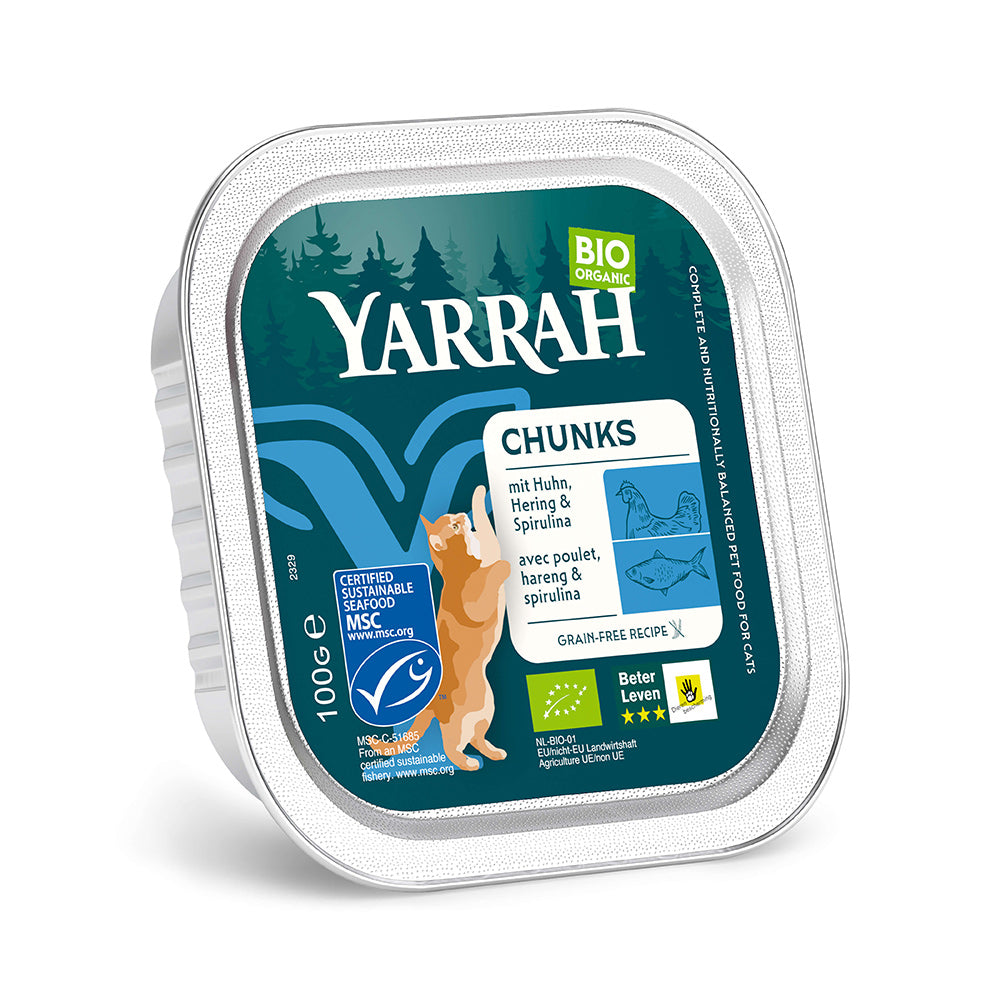 Yarrah Bio Katze Schale Bröckchen getreidefrei Fisch (MSC) 16 x 100 g