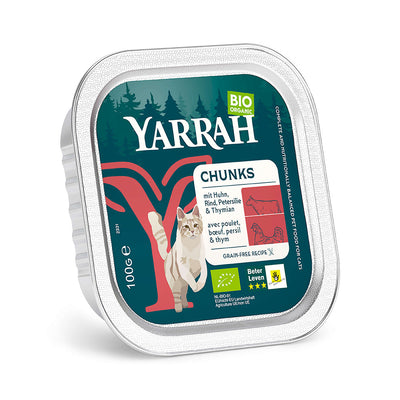 Yarrah Bio Katze Schale Bröckchen getreidefrei Huhn mit Rind 16×100g Schale