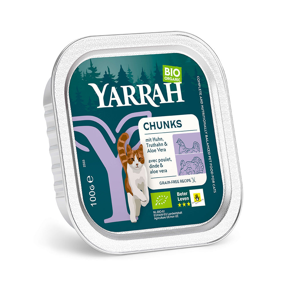 Yarrah Bio Katze Schale Bröckchen getreidefrei Huhn & Truthahn 16×100g