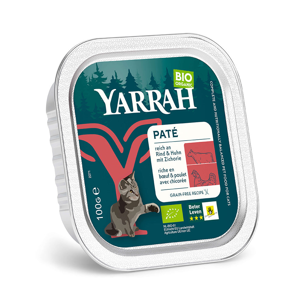 Yarrah Bio Katze Schale Paté getreidefrei mit Rind 16 x 100g
