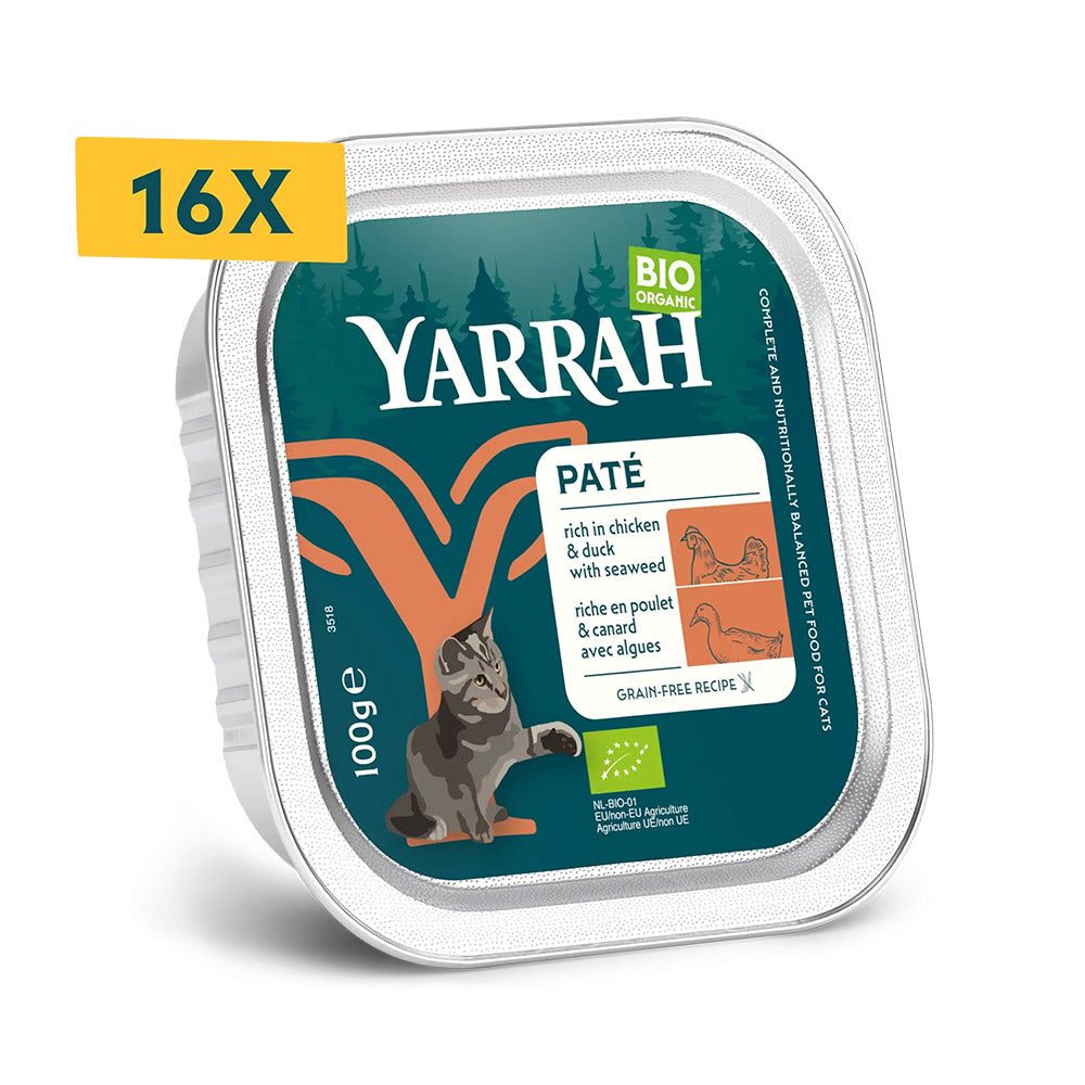 Yarrah Bio Katze Schale Paté getreidefrei Huhn & Ente 16x100g