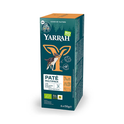 Yarrah Bio Hund Schale Multipacks Paté getreidefrei gemischt  (Rind / Huhn & Truthahn) 6 x 150g