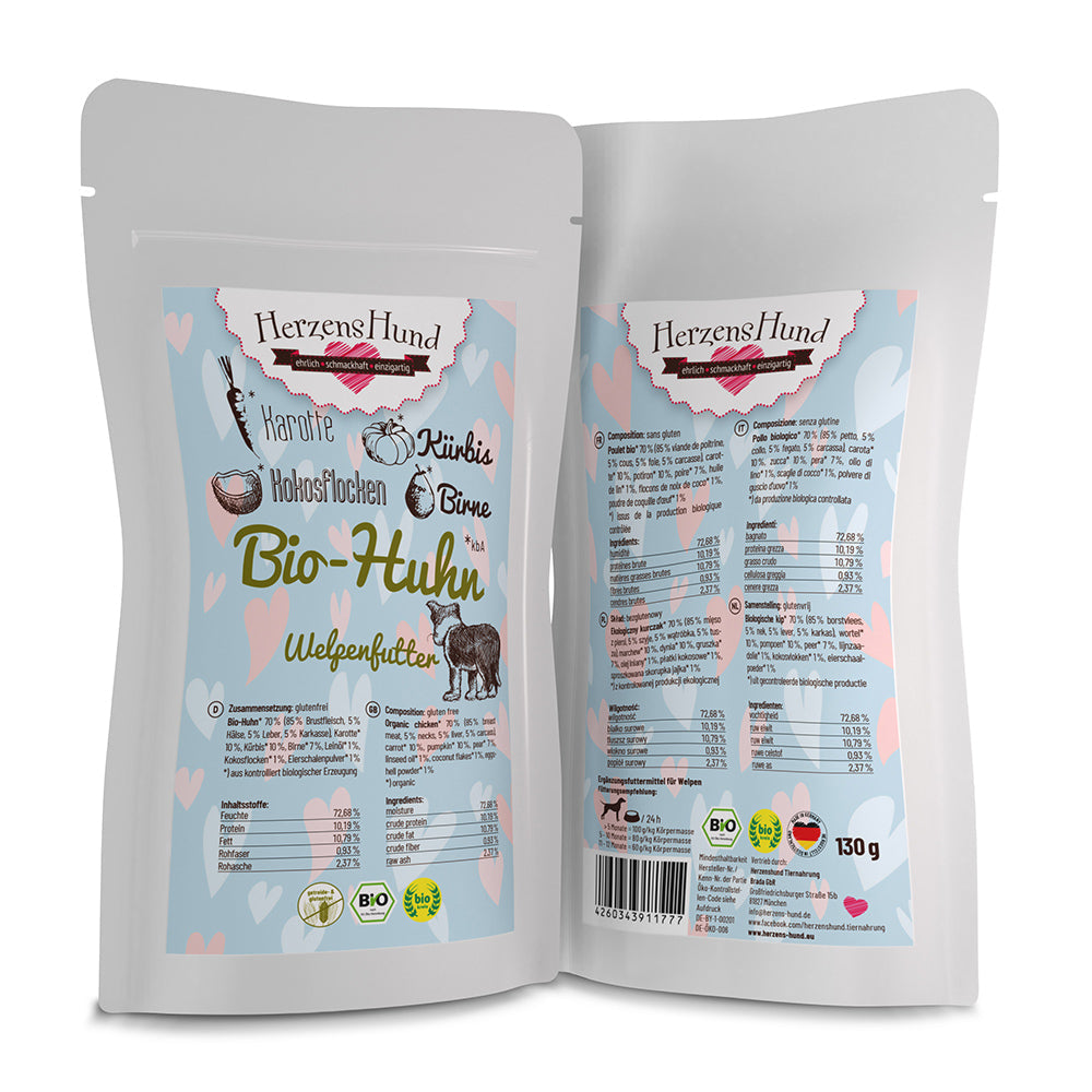 HerzensHund Bio-Huhn mit Bio-Karotte - Welpe für Hunde
