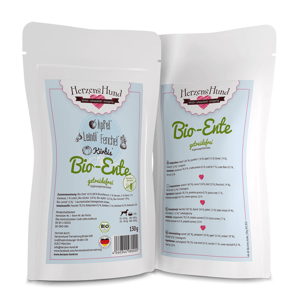 HerzensHund   Bio-Ente mit Bio-Gemüse -getreidefrei- für Hunde