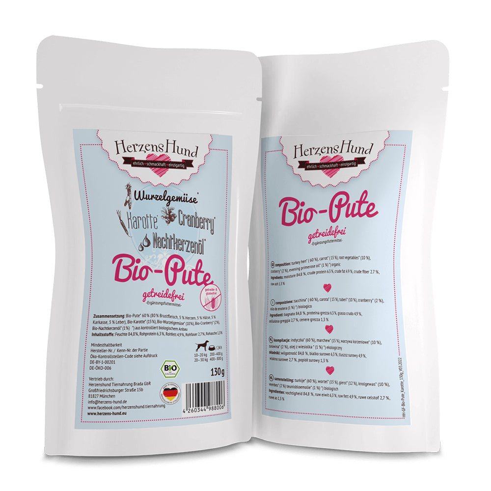 HerzensHund Bio-Pute mit Bio-Karotte -getreidefrei- für Hunde