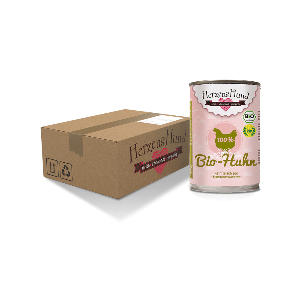 HerzensHund Bio-Huhn Reinfleisch pur für Hunde 12 x 400g