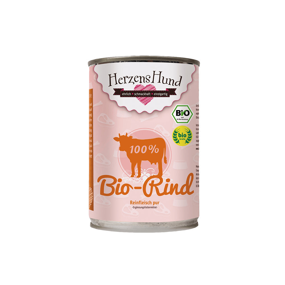 HerzensHund Bio-Rind Reinfleisch pur für Hunde 12 x 400g