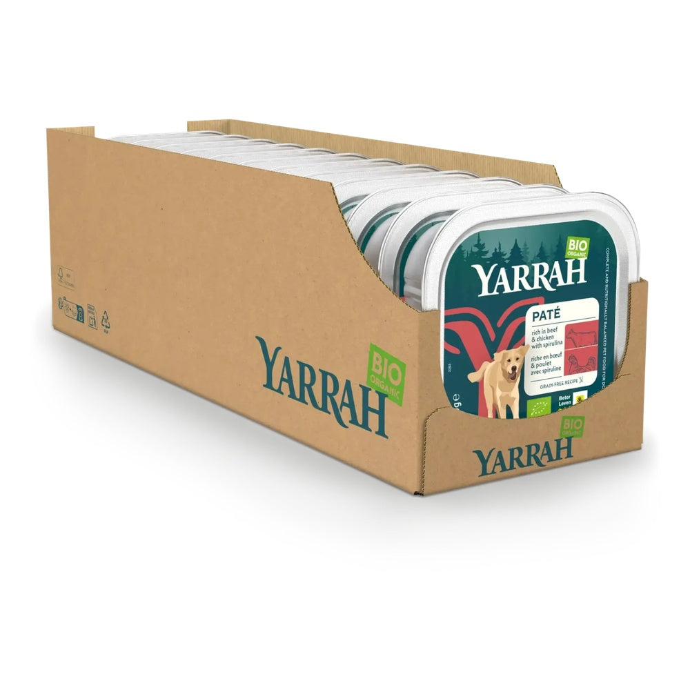 Yarrah Bio Hund Schale Paté getreidefrei mit Rind 12 x 150g - BioTierFutter Onlineshop