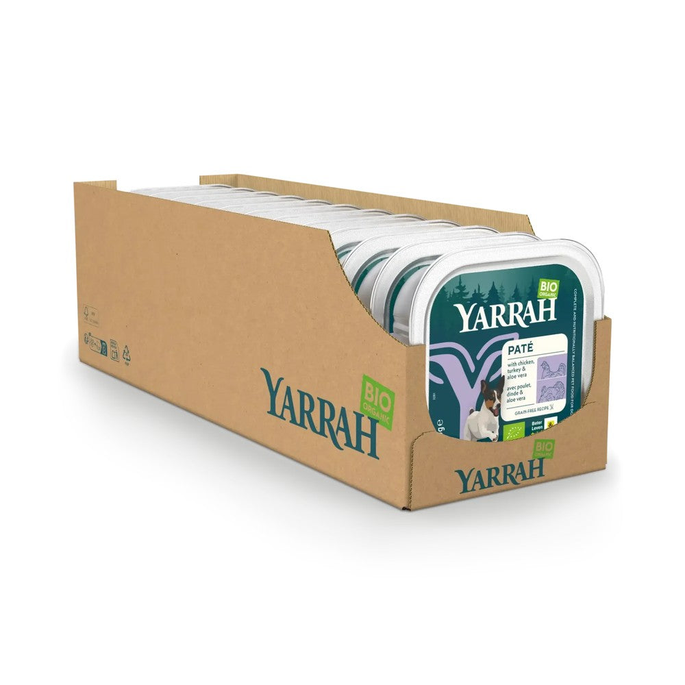 Yarrah Bio Hund Schale Paté getreidefrei Huhn & Truthahn 12 x 150 g - BioTierFutter Onlineshop