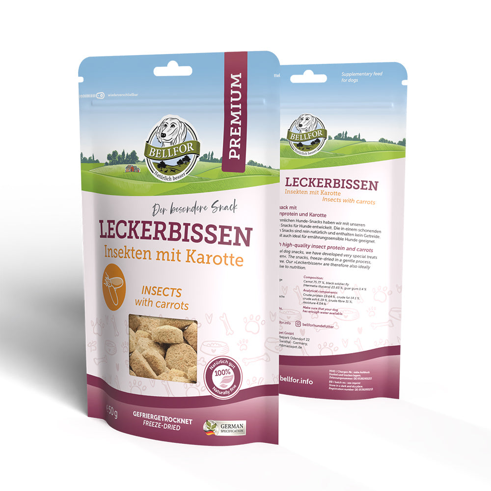 Bellfor Leckerbissen für Hunde - Insekten mit Karotte  50 g