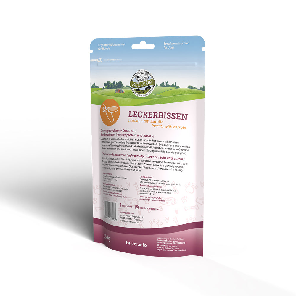 Bellfor Leckerbissen für Hunde - Insekten mit Karotte  50 g