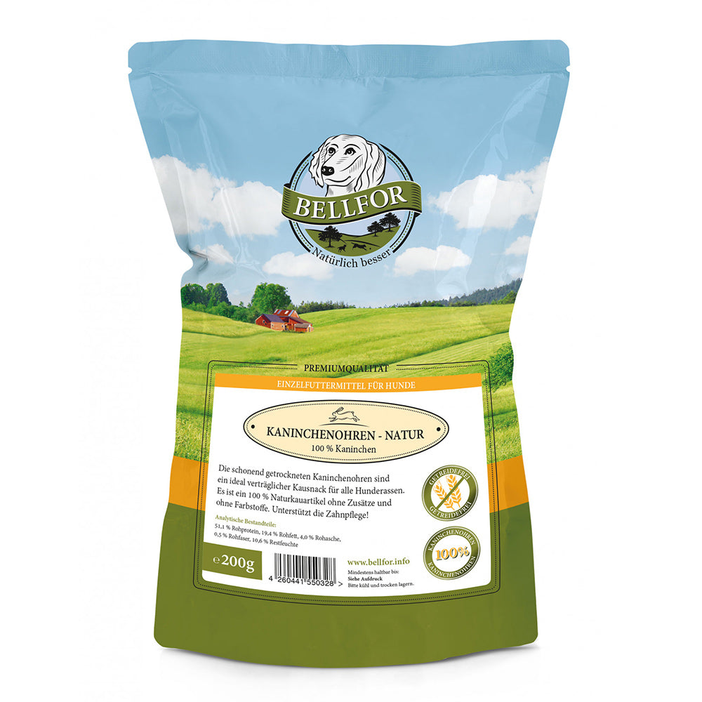 Bellfor Gesunder Hundesnack - Kaninchenohren mit Fell 200 g