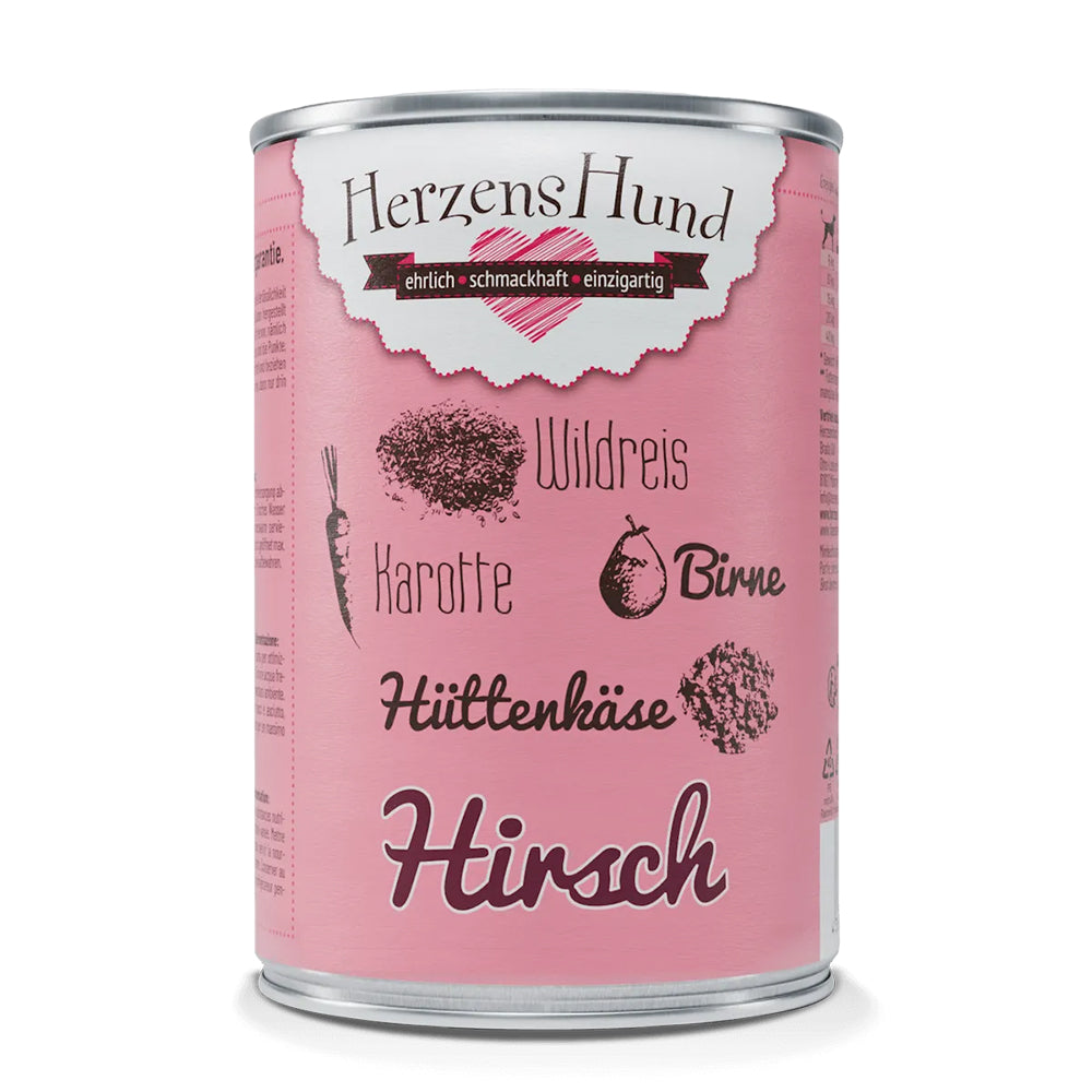 HerzensHund Hirsch mit Wildreis – Nassfutter für Hunde