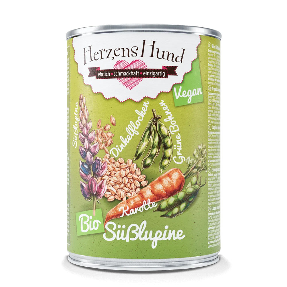 HerzensHund Bio-Süsslupine & Dinkel – Vegan für Hunde – 12 x 400g