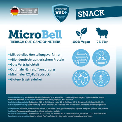 Marsavet MicroBell Snack – Vegane Hundesnacks / Leckerlis mit mikrobiellem Protein – 100g